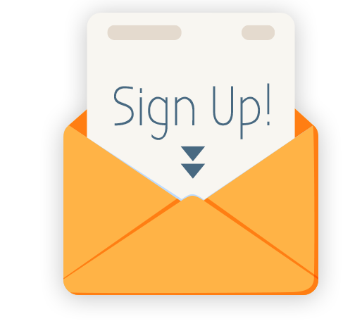 Envelope with sign up notification inside.