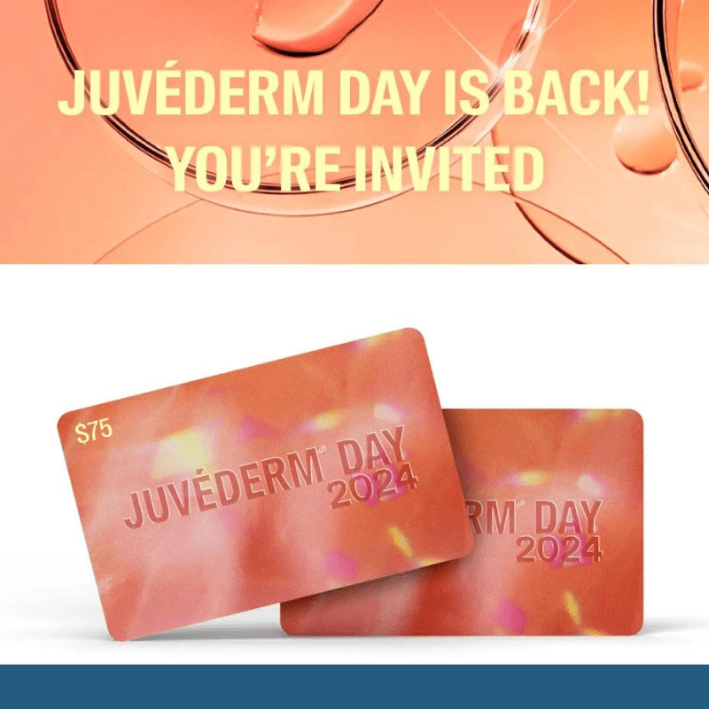Juvéderm Day invitation with promotional gift cards.