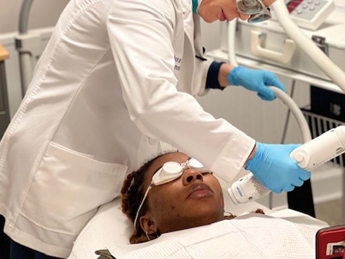 Skincare treatment in a clinical setting.