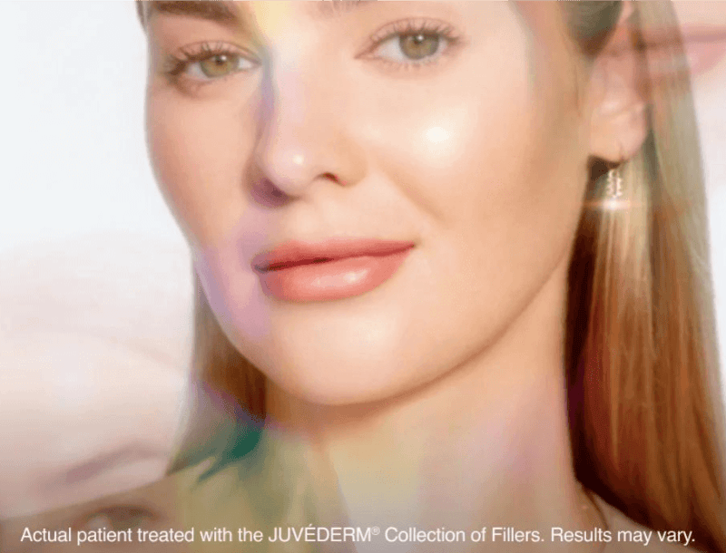 Close-up of a woman's glowing, healthy skin.