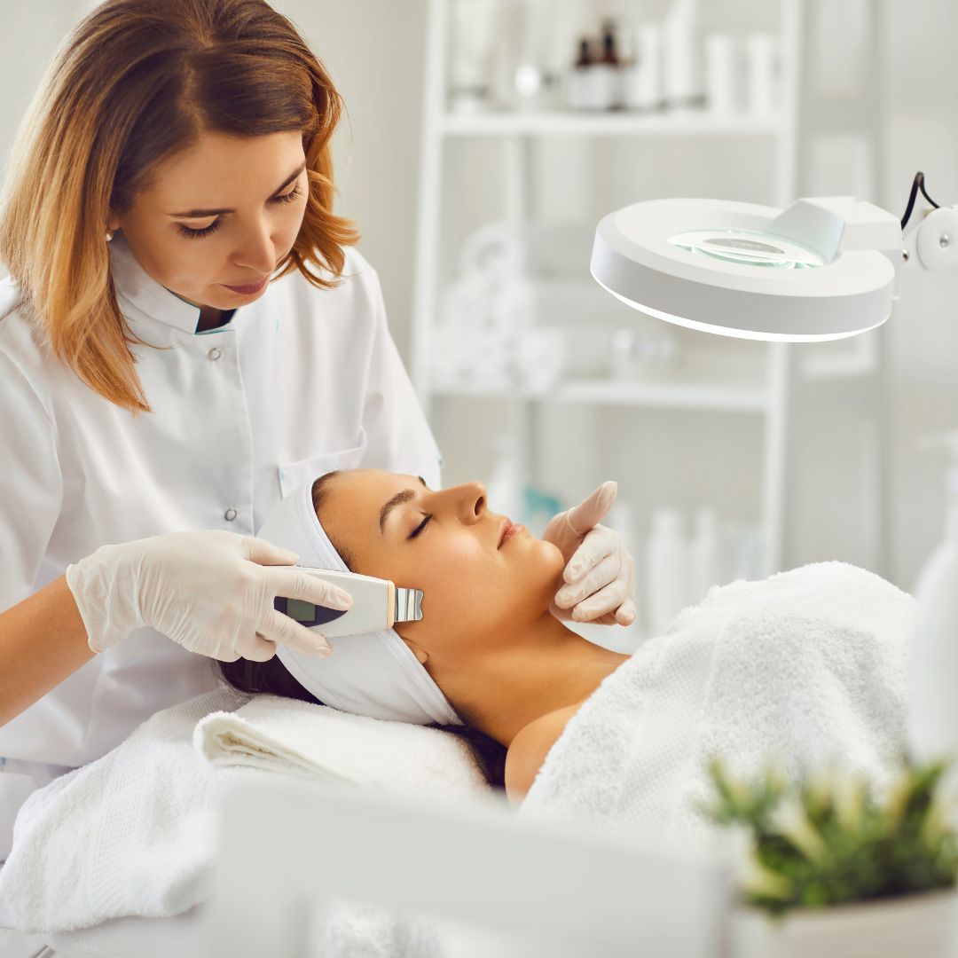 Skincare treatment in a beauty salon setting.