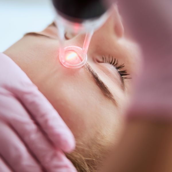 Laser treatment on a woman's face.