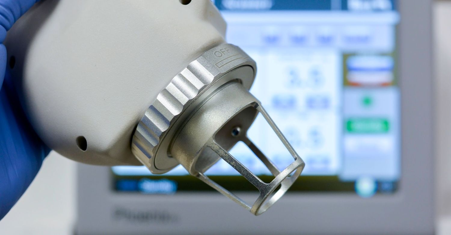 Medical equipment with digital display background.