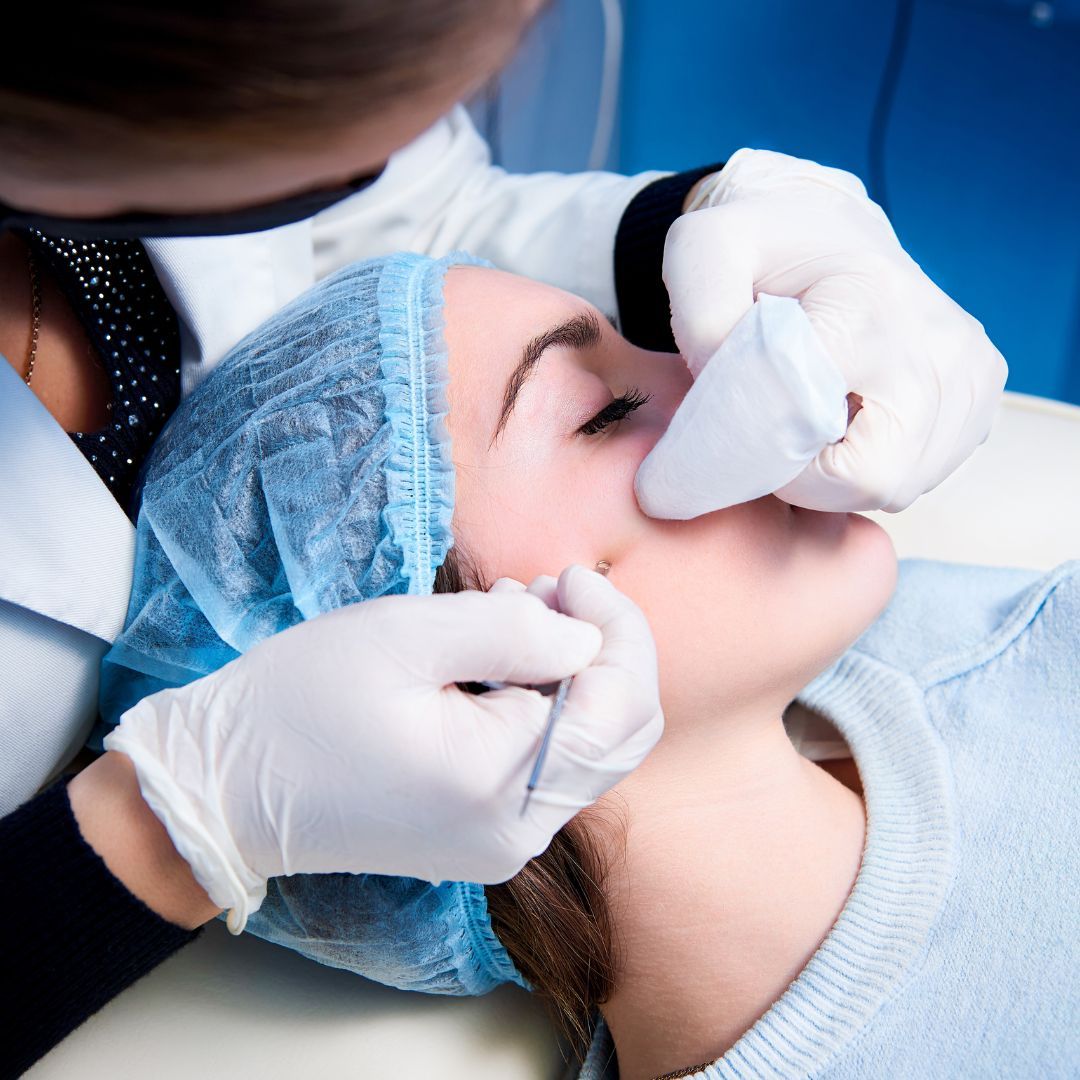 Skin treatment procedure at a medical clinic.