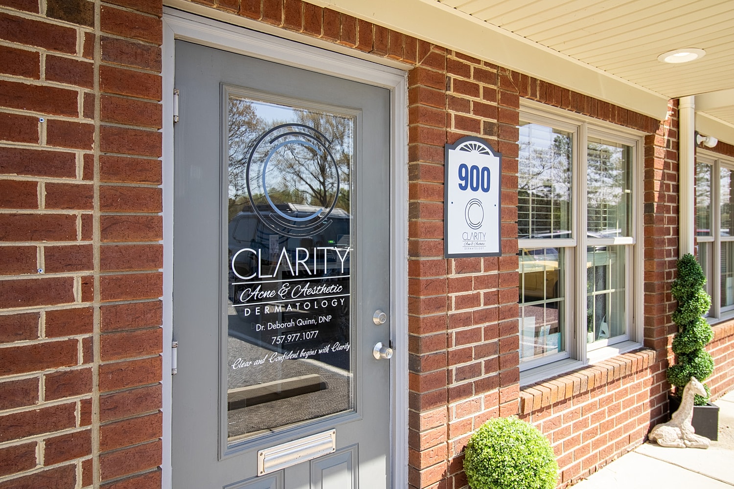 Clarity Dermatology office entrance and signage.