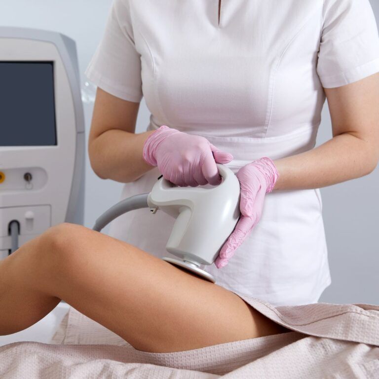 Laser treatment for hair removal on leg.