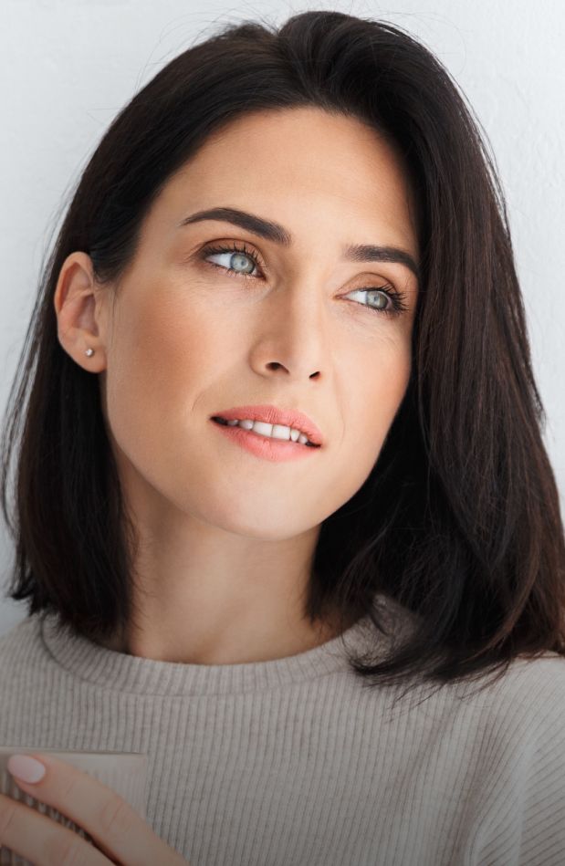 Close-up of a woman with radiant skin.