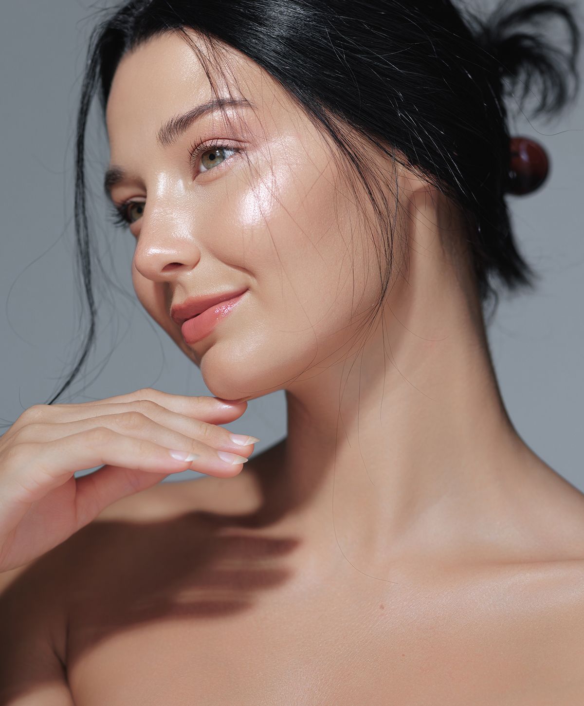 Close-up of a woman with radiant skin.