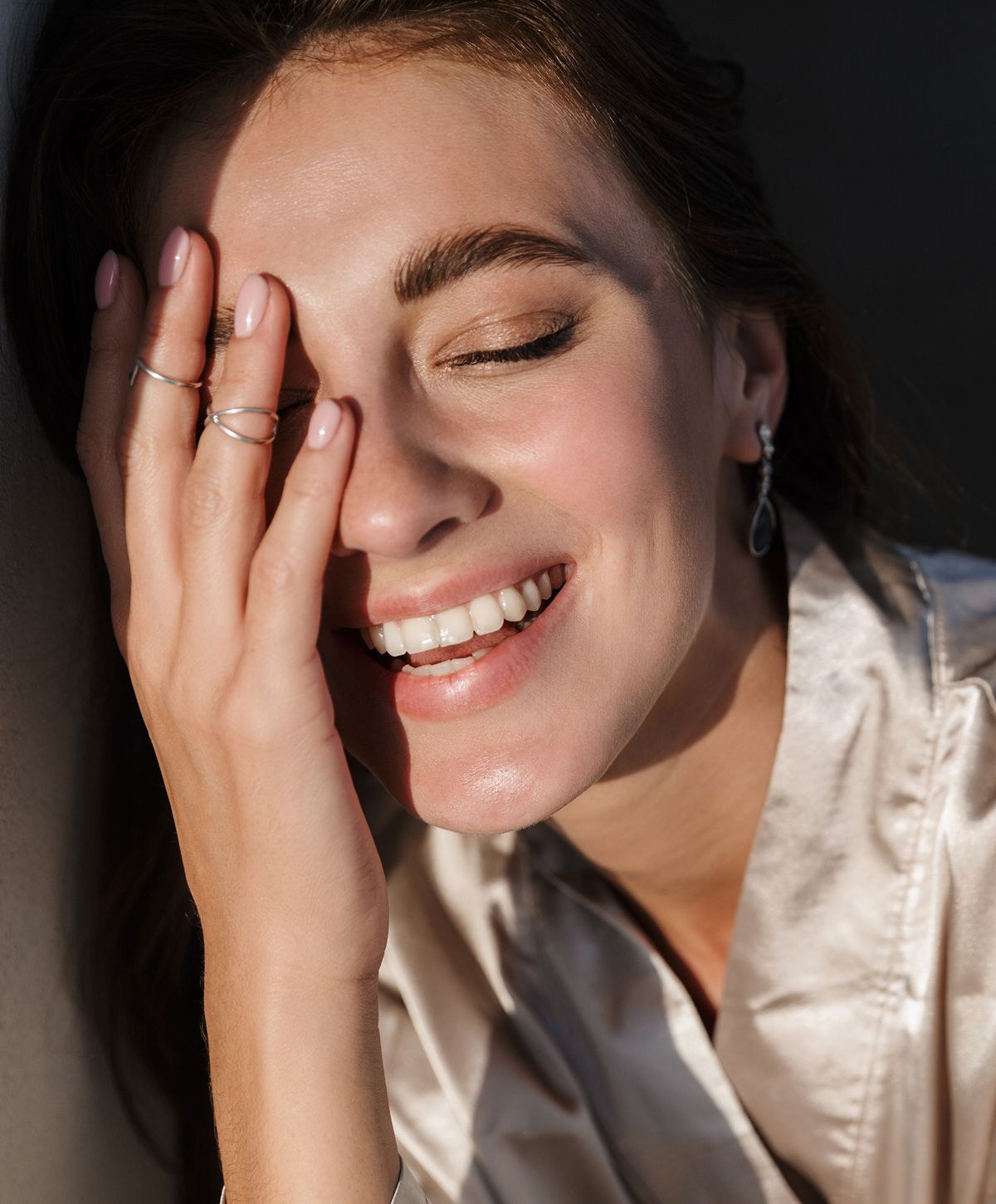 Close-up of a woman with radiant skin.