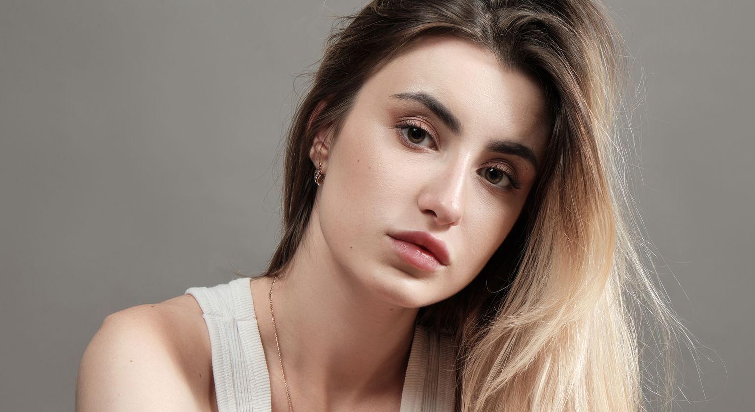 Portrait of a woman with long hair.