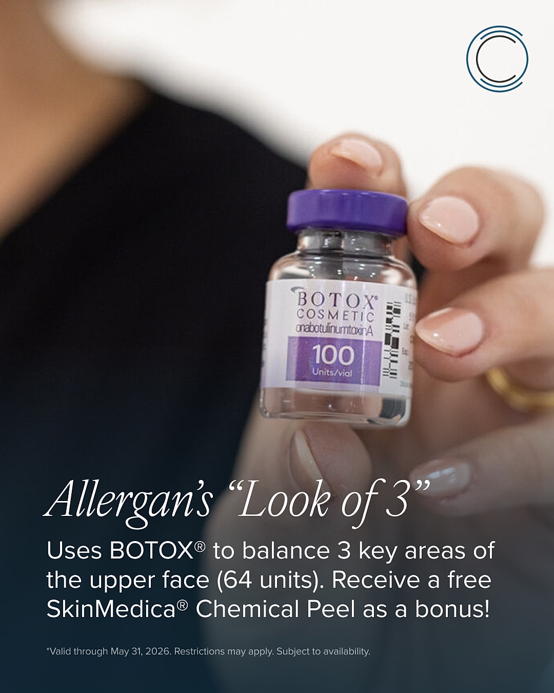 Botox vial promoting facial treatment offer